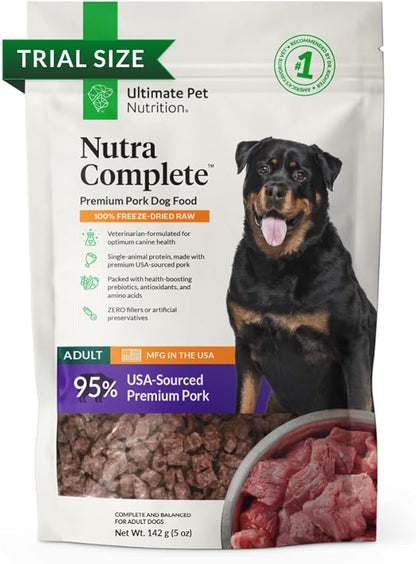 ULTIMATE PET NUTRITION Nutra Complete Freeze Dried Raw Dog Food, Veterinarian Formulated with Antioxidants, Prebiotics & Amino Acids (5 Ounce, Pork)