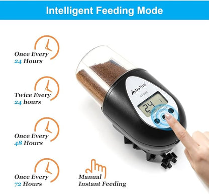 Aquarium Automatic Fish Feeder for Small Tank Auto Fish Food Dispenser Timer Vacation Betta Feeder with Moisture-Proof Air Hole and LCD Display