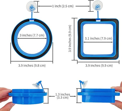 2Pcs Thicken Fish Feeding Rings Blue Mixed Shape Floating Food Feeder Circle with Suction Cup for Fishes Tank Aquarium Turtle Betta Goldfish Small Fish Feeding Accessories Duckweed Ring