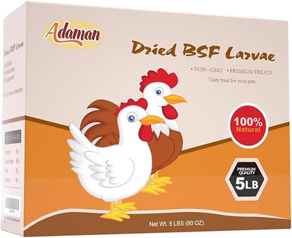 Adaman Dried Black Soldier Fly Larvae 5 LBS-100% Natural BSF Larvae-More Calcium Than Dried Mealworms High-Protein Chickens Treats, Food for Birds, Ducks, Layer Hens