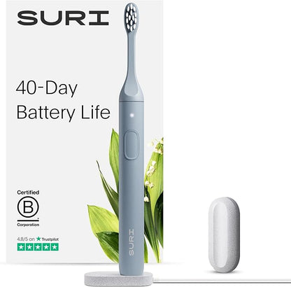 SURI 1.0 Sonic Electric Toothbrush | 40+Day Battery | Designed in California | Sustainable Electric Toothbrush for Adults | Travel Toothbrushes | Tooth Brush | Blue