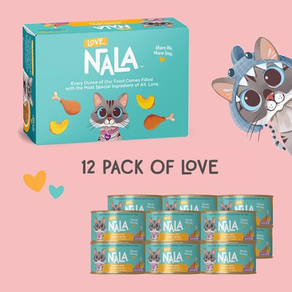 LOVE, NALA - Natural Adult Cat Wet Food - FLAKED Chicken with Pumpkin in Broth - Grain Free, Non-GMO, Digestive Fiber, Vitamins, Minerals - 12 Pack 2.4 lbs.