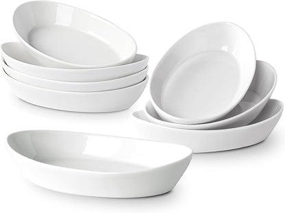 Au Gratin Baking Dishes for Oven Safe, Porcelain Mini Casserole Dish (8pc Set). 10oz Individual Gratin Dishes Set, Ceramic Small Baking Dish for Single Serving, Banana Split Bowls, 7.6x4.4in