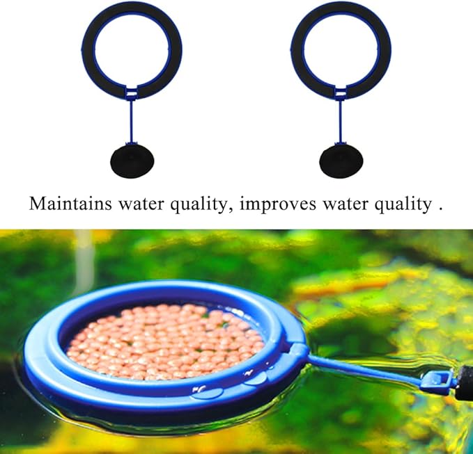 2Pcs Fish Feeding Rings Blue Round Floating Food Feeder Circle with Suction Cup for Fishes Tank Aquarium Turtle Betta Goldfish Small Fish Feeding Accessories Floating Plant Duckweed Ring