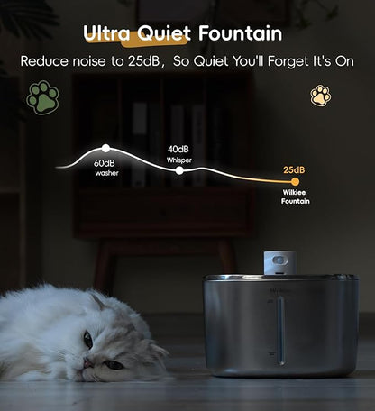 Cat Water Fountain Stainless Steel, 138fl.oz / 4.1L Wireless Cat Fountain, Pet Water Dispenser Cordless for Cats & Dogs Indoor