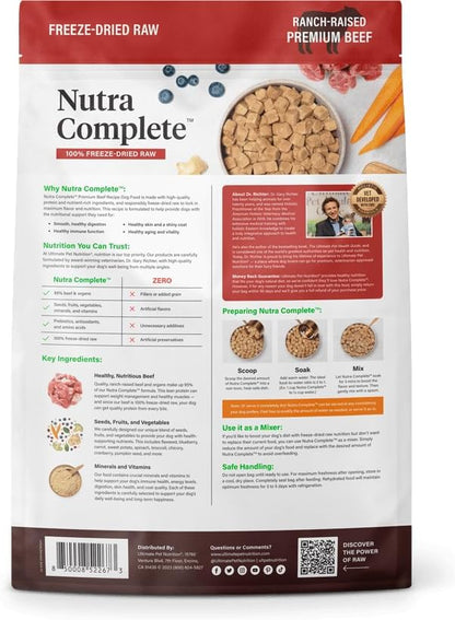 ULTIMATE PET NUTRITION Nutra Complete Freeze Dried Raw Dog Food, Veterinarian Formulated with Antioxidants, Prebiotics & Amino Acids (3 Pound, Beef)