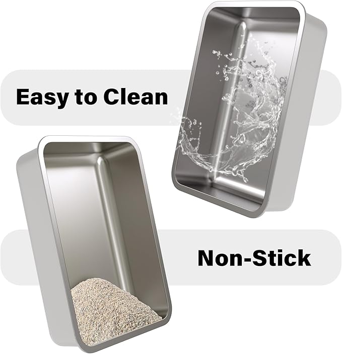 Stainless Steel Litter Box, 22.4"x14.56"x5" Metal Cat Litter Box,XLarge Metal Litterbox for Big Cat, Multiple Cats, Non Stick, Easy Cleaning