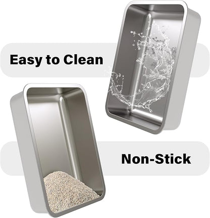 Stainless Steel Litter Box, 22.4"x14.56"x5" Metal Cat Litter Box,XLarge Metal Litterbox for Big Cat, Multiple Cats, Non Stick, Easy Cleaning