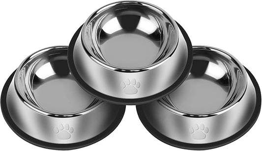3Pcs Stainless Steel Dog Bowls Set with Dog Paw Pattern- Non-Slip Food and Water Bowl 36 Oz - Dishwasher-Safe, Rust Resistant Metal Pet Bowls for Small/Medium/Large Sized Pets