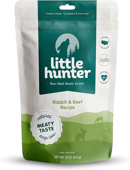 Little Hunter Freeze Dried Fresh Dog Food Raw Rabbit Recipe - Picky Eater-Approved Limited Ingredient for All Stages - High Protein, Small Batch, Grain Free Raw Dog Food, 15 oz