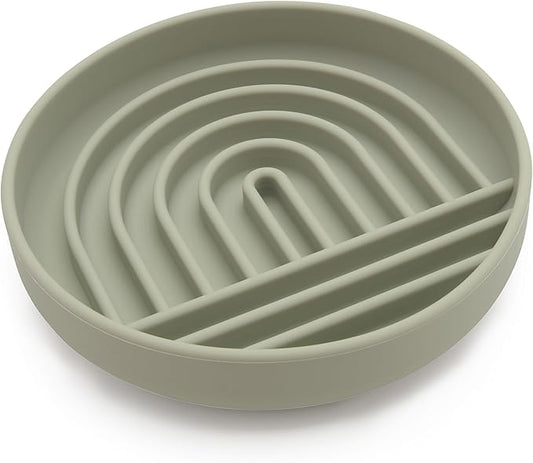 The Slowdown Bowl Silicone Slow Feeder for Cats & Dogs, Slow Eating Mealtime Solution with Modern Lick Mat Design, Reduces Gulping, Fits 1 Cup 6” Across x 1.25” Tall, Small-Sage