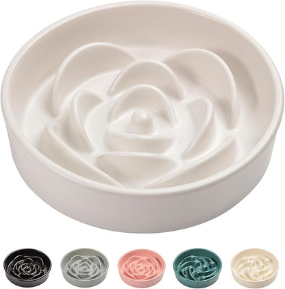 8.26 in White Dog Bowl Slow Feeder Ceramic for Medium and Large Breed,Slow Feeding Dog Food Water Dish Heavy Weighted,Puppy Dish for Fast Eaters,Puzzle Eating Bowl Modern Maze