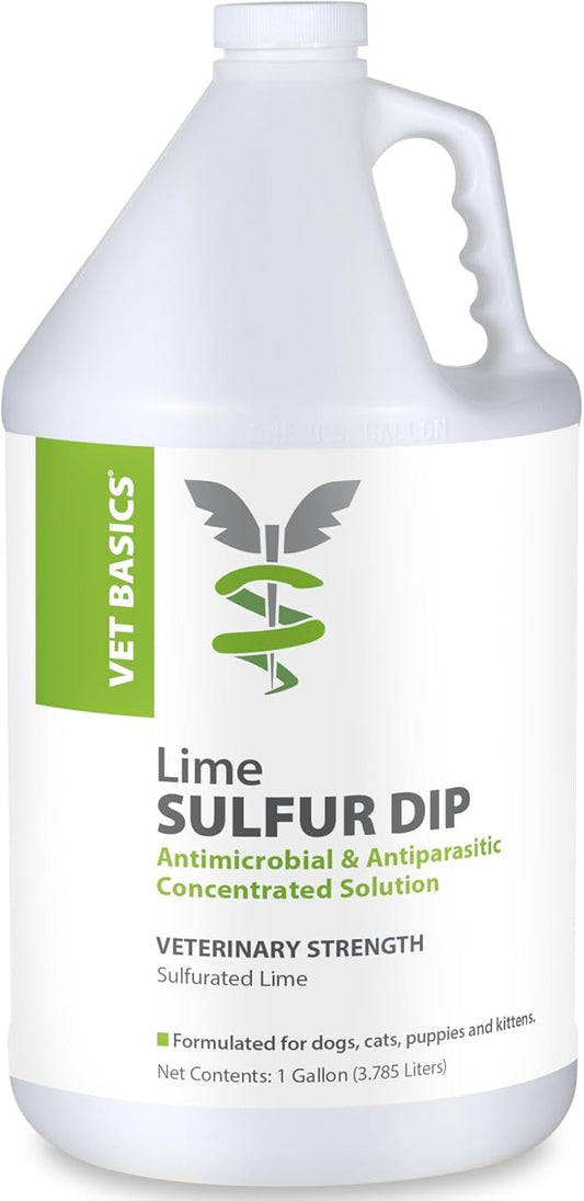 Vet Basics Lime Sulfur Dip – Skin Itch Relief Concentrated Antimicrobial & Antiparasitic Solution for Dogs, Cats, Puppies, Kittens & Horses, Helps Manage Ringworm, Mange, Skin Irritation, 1 Gallon