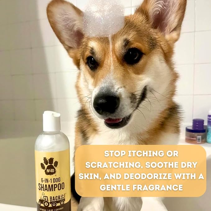 Back 40 Dogs Natural Pet Shampoo - No. 40 Premium 6 in 1 Oatmeal Shampoo for Dogs - Moisturize, Deodorize & Soothe Sensitive Skin - Coconut, Aloe & Almond Oil Dog Wash & Pet Care