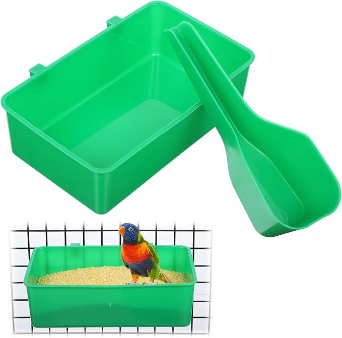 2 Pcs Hanging Plastic Food Water Bowls, Bird Feeders for Cage, Small Animal Feeder Bowl, Cage Accessories, Replacement Feeder Bowls for Coop, Parrot, Small Animals (Green)