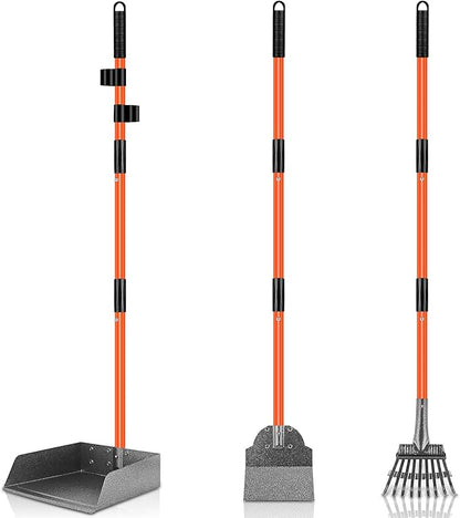 TNELTUEB Scooper Adjustable Long Handle Metal Tray Rake and Spade Poop Scooper for Dogs Pack Poop Scoop Pet Waste Removal Poop Scoop for Large Dogs and Pets Great for Lawns Grass Gravel