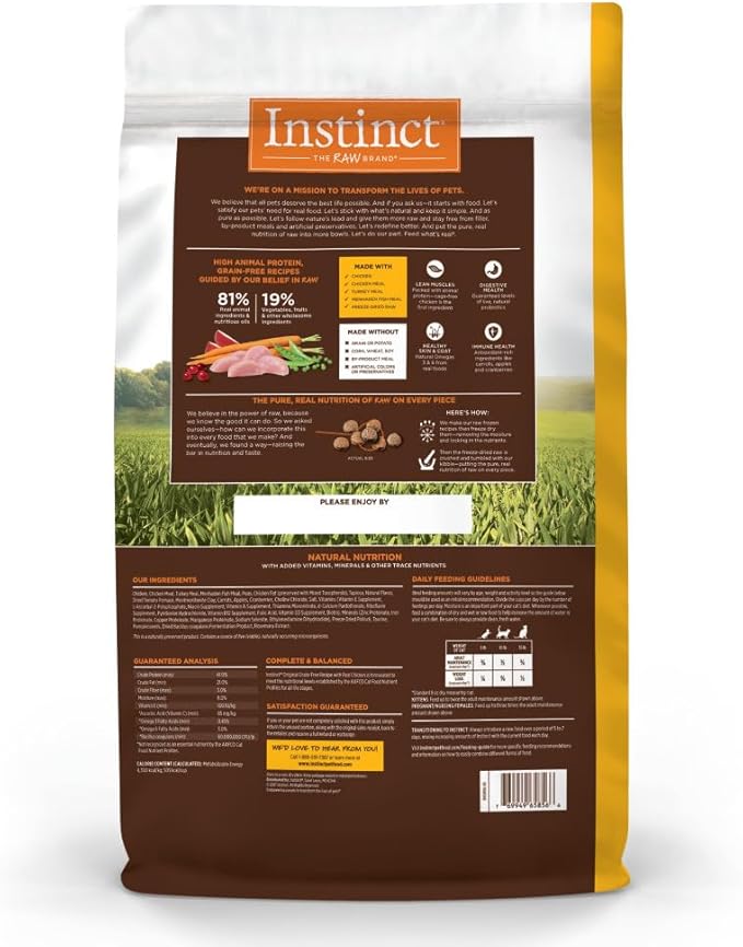 Instinct Original Dry Cat Food, Raw Coated Kibble, High Protein, Grain Free Recipe - Real Chicken, 11 lb. Bag