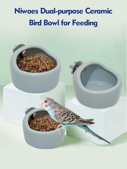 2 Pcs Pet Bird Bowls Ceramic Birds Cage Feeder Hanging Parrot Food Bowl Bird Cage Food Bowls for Budgie Finches Lovebirds Parakeet Cockatiels (Blue)