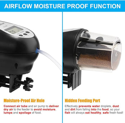 Aquarium Automatic Fish Feeder for Small Tank Auto Fish Food Dispenser Timer Vacation Betta Feeder with Moisture-Proof Air Hole and LCD Display