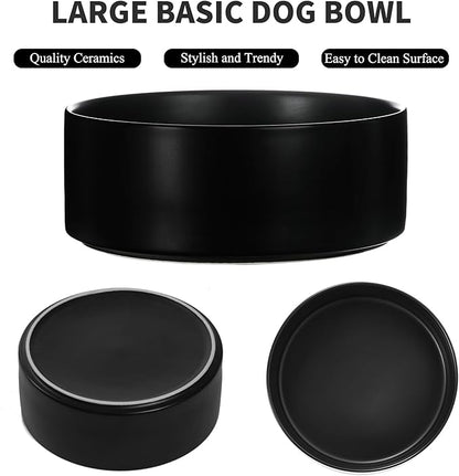 8'' Ceramic Raised Dog Bowl - 70Oz Dog Food & Water Bowl with Elevated Non-Slip Bamboo Stand, Dishwasher & Microwave Safe, Anti Vomiting Heavy Duty Pet Bowl for Medium and Large Dogs, Black