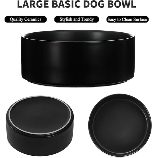 8'' Ceramic Raised Dog Bowl - 70Oz Dog Food & Water Bowl with Elevated Non-Slip Bamboo Stand, Dishwasher & Microwave Safe, Anti Vomiting Heavy Duty Pet Bowl for Medium and Large Dogs, Black