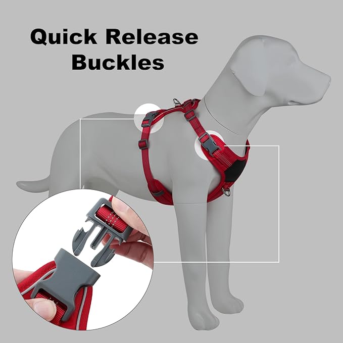 Plutus Pet No Pull Dog Harness, Release at Neck, Soft Padded, Reflective Adjustable Dog Vest Harness for Small, Medium, Large Dogs(Red, XS)