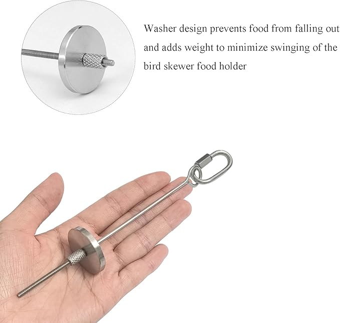 2pcs Hanging Bird Treat Skewer Parrot Fruit Feeder, 5.9 Inch Stainless Steel Bird Food Holder Parrot Fruit Food Skewer with Washer Nut Parakeet Treat Holder Feeder for Parrot Budgie Conure, LXLVOUEG