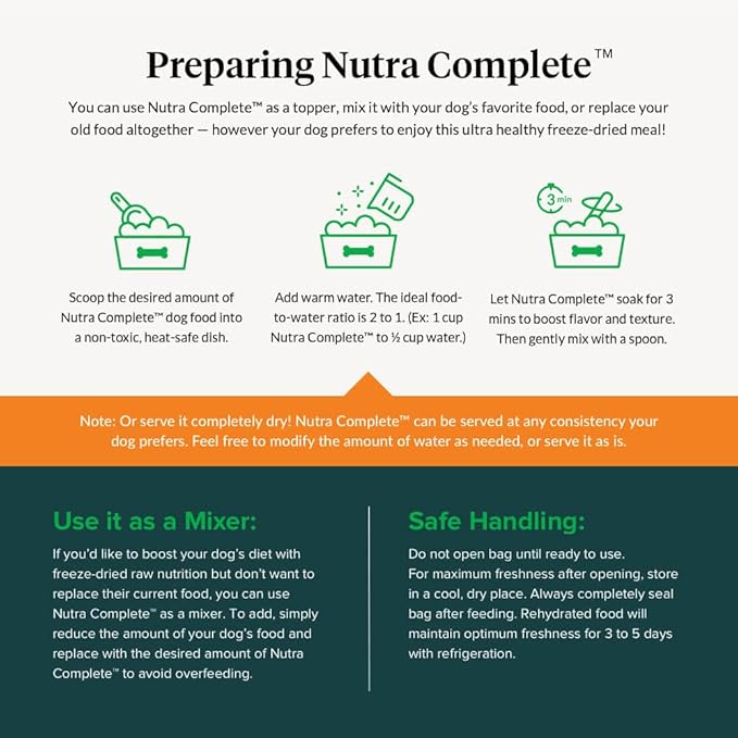 ULTIMATE PET NUTRITION Nutra Complete Freeze Dried Raw Dog Food, Veterinarian Formulated with Antioxidants, Prebiotics & Amino Acids (5 Ounce, Pork)