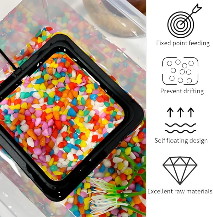 2Pcs Fish Feeding Rings Black Square Floating Food Feeder Circle with Suction Cup for Fishes Tank Aquarium Turtle Betta Goldfish Small Fish Feeding Accessories Floating Plant Duckweed Ring