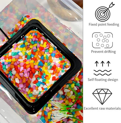 2Pcs Fish Feeding Rings Black Square Floating Food Feeder Circle with Suction Cup for Fishes Tank Aquarium Turtle Betta Goldfish Small Fish Feeding Accessories Floating Plant Duckweed Ring