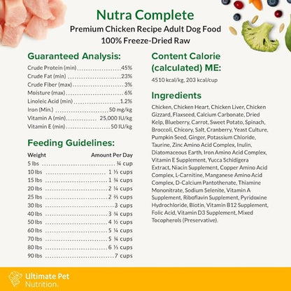 ULTIMATE PET NUTRITION Nutra Complete Freeze Dried Raw Dog Food, Veterinarian Formulated with Antioxidants, Prebiotics & Amino Acids (1 Pound, Chicken)