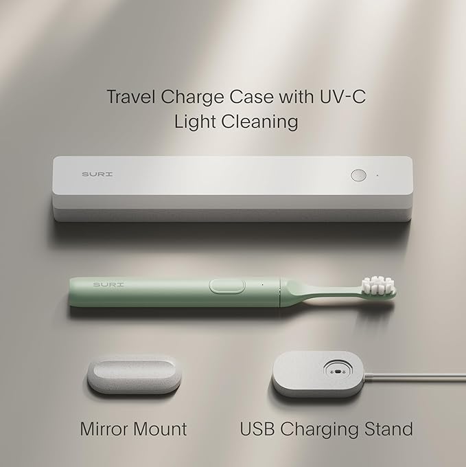 SURI 1.0 Sonic Electric Toothbrush with UV Cleaning Travel Case | 40+Day Battery | Designed in California | Electric Toothbrush for Adults | Travel Toothbrushes | Tooth Brush | Green