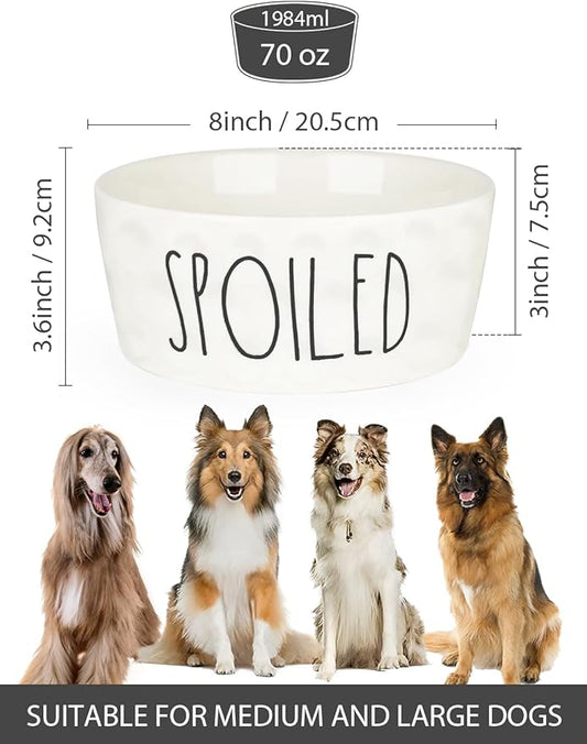 70OZ Ceramic Dog Bowl - 8'' Non-Slip Feeder for Medium & Large Dogs, Suitable for Dry & Wet Food, White, Microwave & Dishwasher Safe