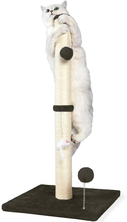 ANWA 32" Tall Cat Scratching Posts for Indoor Cats, 3-in-1 Cat Scratching Post with Plush Toys, Premium Sisal Post for Cats at All Ages with Reinforced Stable Base, Brown