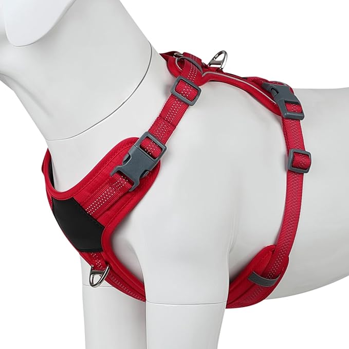 Plutus Pet No Pull Dog Harness, Release at Neck, Soft Padded, Reflective Adjustable Dog Vest Harness for Small, Medium, Large Dogs(Red, M)