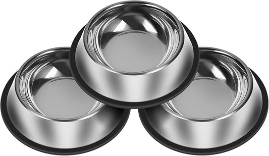 3Pcs Stainless Steel Dog Bowls Set - Non-Slip Food and Water Bowl 13 Oz - Dishwasher-Safe, Rust Resistant Metal Pet Bowls for Small/Medium/Large Sized Pets