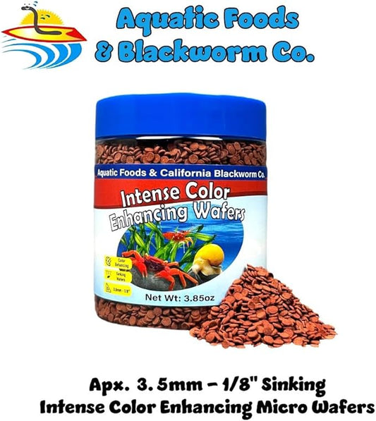 Aquatic Foods Inc. 3.5mm - 1/8" Micro Sinking Color Enhancing Wafers for Bottom Fish, Plecos, Catfish, Shrimp, Snails, Crabs, Call Tropical Fish, 4-Type Wafer & 12-Type Pellet Mix Included...5oz