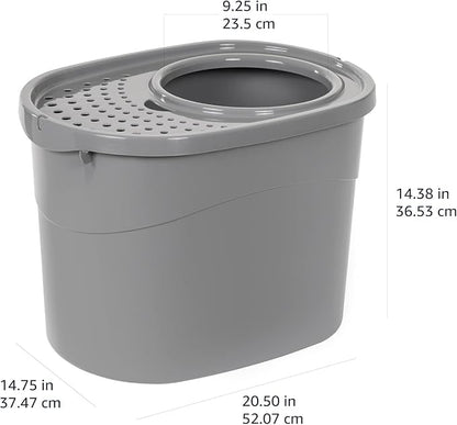 Amazon Basics Large Cat Litter Box with High Sides, Top Entry, Includes Scoop, 20.5 x 14.75 x 14.38 inches, Grey