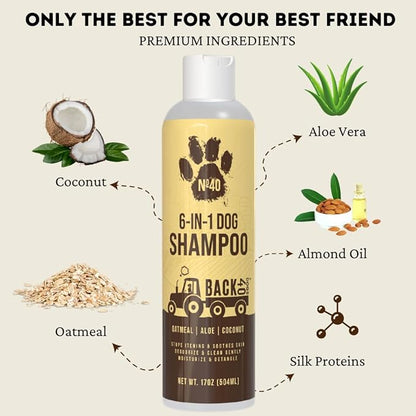 Back 40 Dogs Natural Pet Shampoo - No. 40 Premium 6 in 1 Oatmeal Shampoo for Dogs - Moisturize, Deodorize & Soothe Sensitive Skin - Coconut, Aloe & Almond Oil Dog Wash & Pet Care