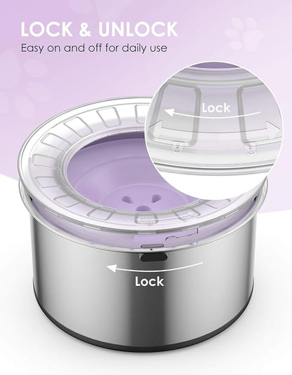 1Gallon Large Dog Water Bowl No Spill, [Anti Digging Lid & Rubber Bottom] Spill Proof Dog Bowl, Anti Splash Mess Dripless Slow Drinking Stainless Steel Water for Sloppy Messy Drinkers Car