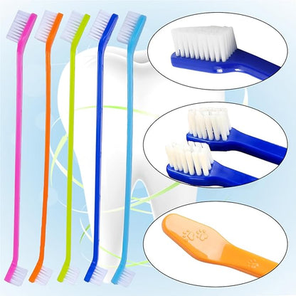 200PCS Pet Toothbrush Set, 5 Colors Dual-Ended Dog Cat Tooth Brushes Bulk for Small Medium Large Dogs Cats, Soft Bristles Teeth Cleaning Kit for Cat Dog Puppy Kitten Dental Care Fresh Breath
