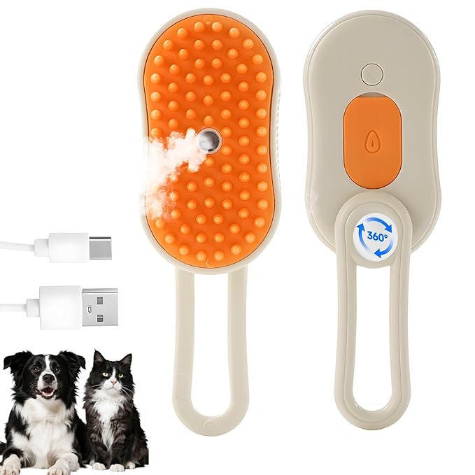 4-in-1 Multi-Functional Pet Hair Removal Tool with Shedding, Cleaning, Massage & Combing Features- Steam Deshedding Brush, Dog Brush for Shedding and Cat Brushes for Indoor Cats -Orange