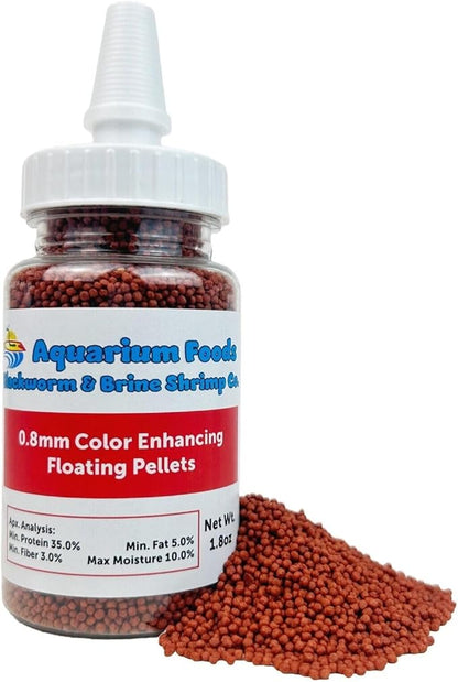 Aquatic Foods Inc. 0.8mm Micro Intense Color Enhancing Floating Pellets for Guppies, Tetras, Bettas, Nano Fish, All Baby Fish…1.8oz Squeeze Bottle