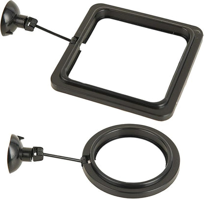 ZRDR Fish Feeding Ring, 2 Pack Black Aquarium Floating Food Feeder Circle Small Round and Square with Flexible Lever Suitable and Suction Cup, Reduces Fish Feeder Waste and Maintains Water Quality