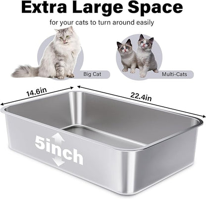 Stainless Steel Litter Box,XL Metal Litter Box for Cat, Large Metal Litterbox for Kitty, Easy Clean, Non Stick No Smell