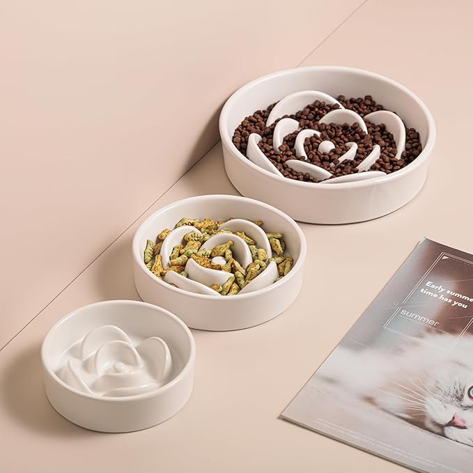 White Ceramic Dog Bowl Slow Feeder for Medium and Large Breed,1.5 Cup 8.26 in Slow Feeding Bowl,Puzzle Dog Food Bowl for Fast Eater,Maze Dish for Fast Eater