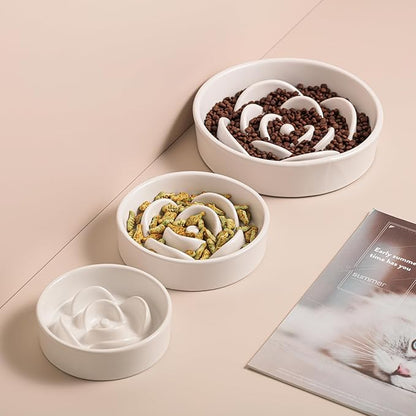 White Ceramic Dog Bowl Slow Feeder for Medium and Large Breed,1.5 Cup 8.26 in Slow Feeding Bowl,Puzzle Dog Food Bowl for Fast Eater,Maze Dish for Fast Eater