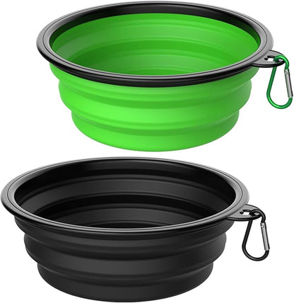 Takfox Collapsible Dog Bowls [2 Pack] 20 oz, Travel Dog Bowls, Pet Bowl Portable Foldable Water Food Feeding Dishes with Carabiner Clip for Traveling Hiking Walking-Black & Green