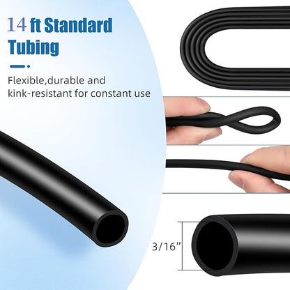 AQUANEAT 14Feet Aquarium Airline Tubing, Standard 3/16" Tubing, Air Pump Accessories,with Air Stones, Check Valves, Suction Cups and Connectors (Black)