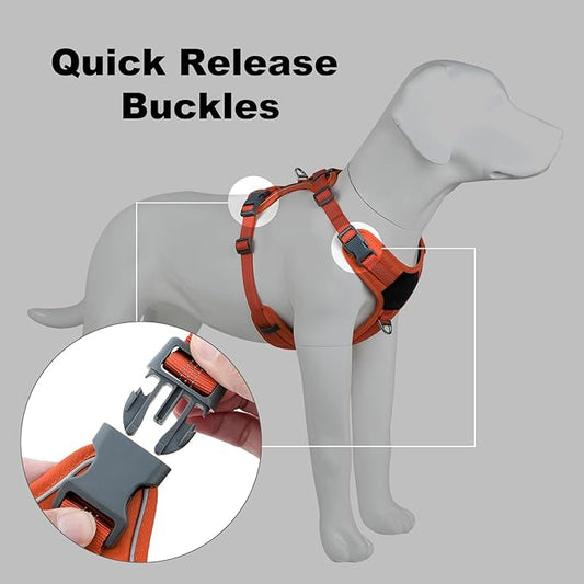 Plutus Pet No Pull Dog Harness, Release at Neck, Soft Padded, Reflective Adjustable Dog Vest Harness for Small, Medium, Large Dogs(Orange, XL)